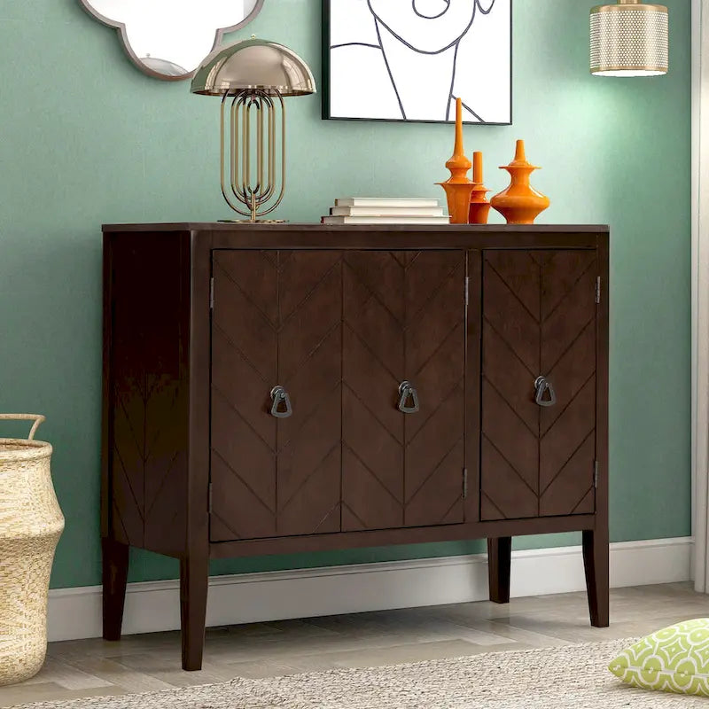 Brown / Navy Blue / Grey Storage Sideboard with Retro Handles, Adjustable Shelves, 1-Person Assembly