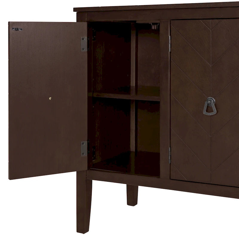 Brown / Navy Blue / Grey Storage Sideboard with Retro Handles, Adjustable Shelves, 1-Person Assembly