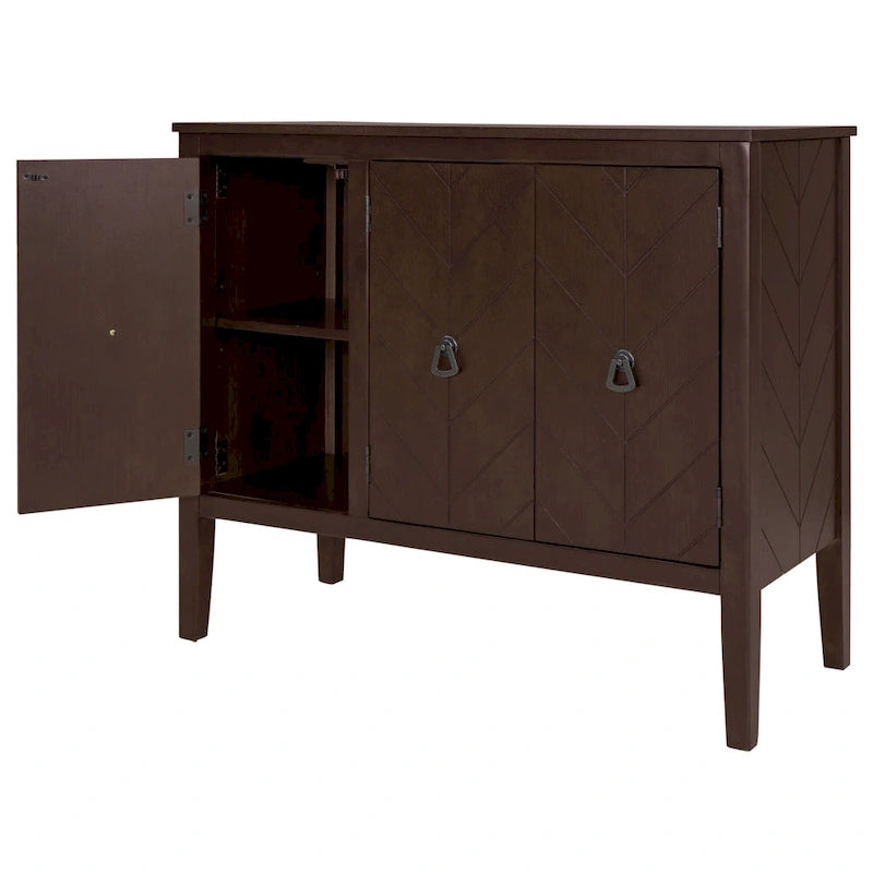 Brown / Navy Blue / Grey Storage Sideboard with Retro Handles, Adjustable Shelves, 1-Person Assembly