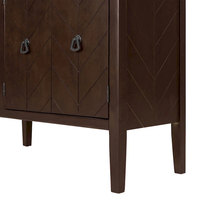 Brown / Navy Blue / Grey Storage Sideboard with Retro Handles, Adjustable Shelves, 1-Person Assembly