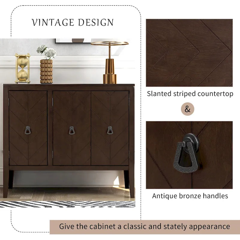 Brown / Navy Blue / Grey Storage Sideboard with Retro Handles, Adjustable Shelves, 1-Person Assembly