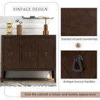 Brown / Navy Blue / Grey Storage Sideboard with Retro Handles, Adjustable Shelves, 1-Person Assembly