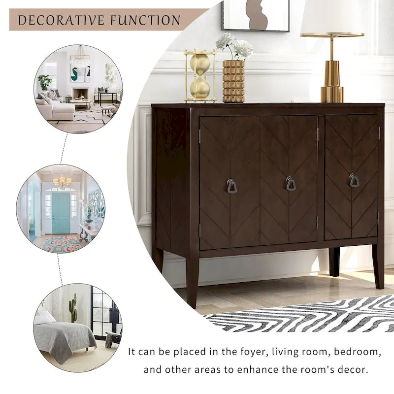 Brown / Navy Blue / Grey Storage Sideboard with Retro Handles, Adjustable Shelves, 1-Person Assembly