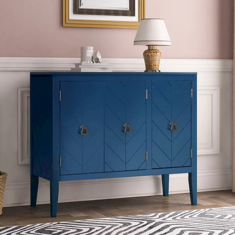 Brown / Navy Blue / Grey Storage Sideboard with Retro Handles, Adjustable Shelves, 1-Person Assembly