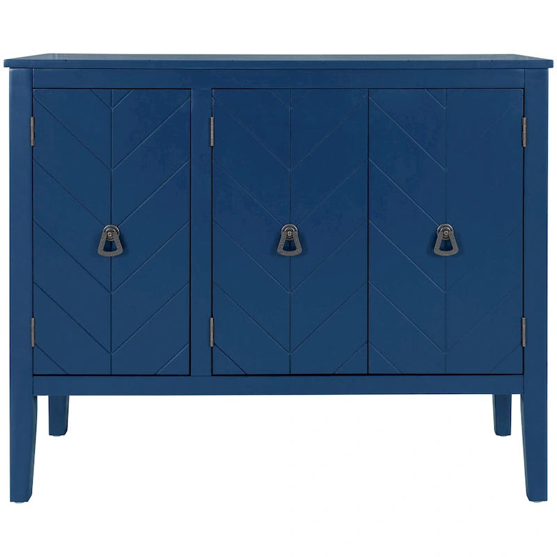 Brown / Navy Blue / Grey Storage Sideboard with Retro Handles, Adjustable Shelves, 1-Person Assembly
