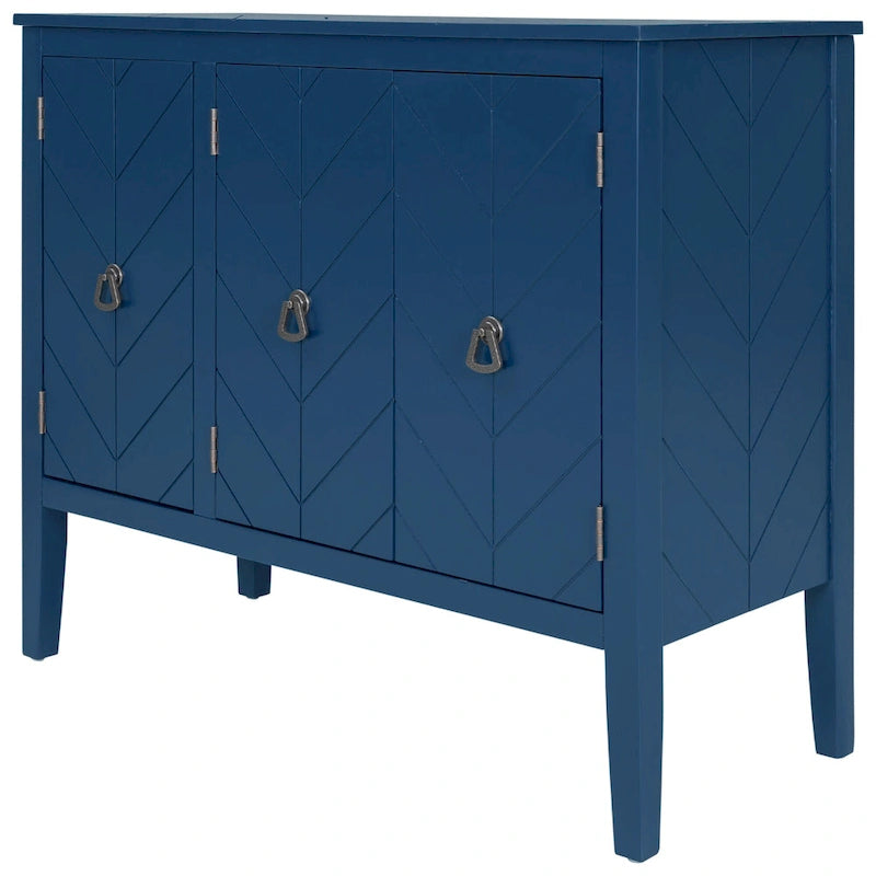 Brown / Navy Blue / Grey Storage Sideboard with Retro Handles, Adjustable Shelves, 1-Person Assembly