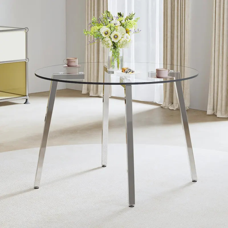 Black/Transparent/Gold Tempered Glass Square Dining Table, Seats 4