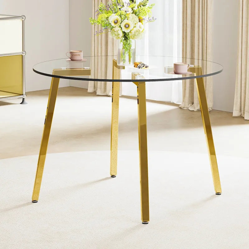 Black/Transparent/Gold Tempered Glass Square Dining Table, Seats 4