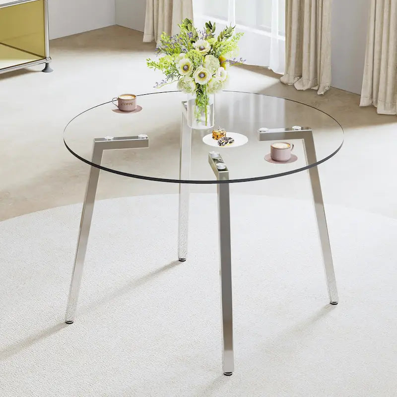 Black/Transparent/Gold Tempered Glass Square Dining Table, Seats 4