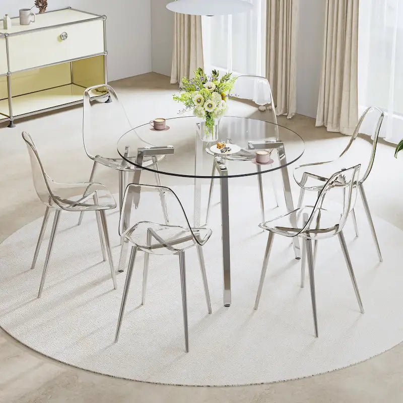 Black/Transparent/Gold Tempered Glass Square Dining Table, Seats 4