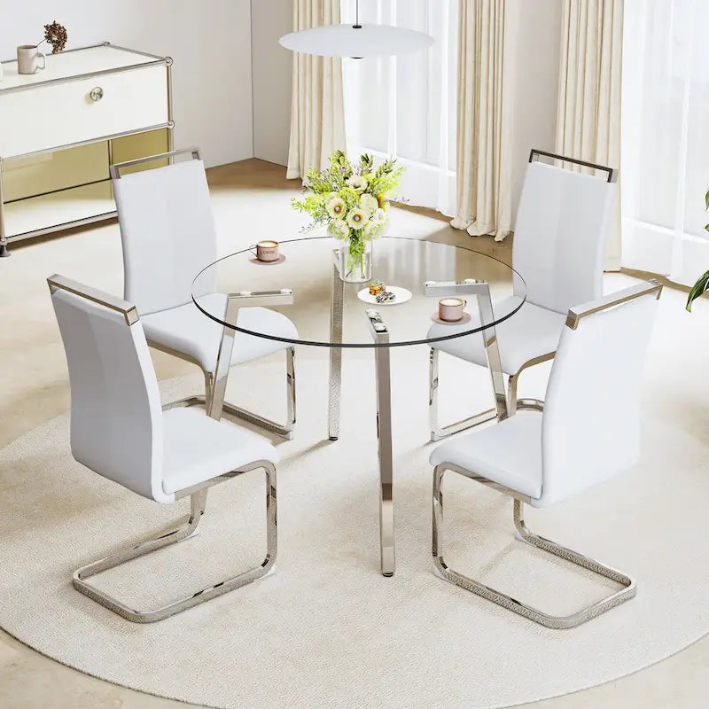 Black/Transparent/Gold Tempered Glass Square Dining Table, Seats 4
