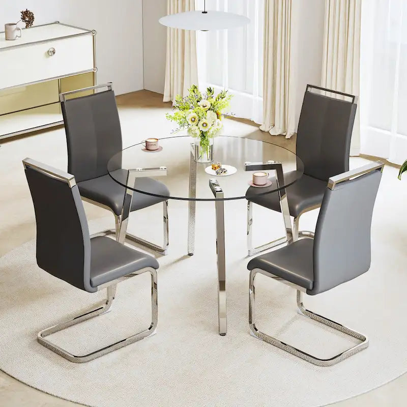 Black/Transparent/Gold Tempered Glass Square Dining Table, Seats 4
