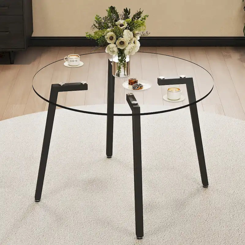 Black/Transparent/Gold Tempered Glass Square Dining Table, Seats 4