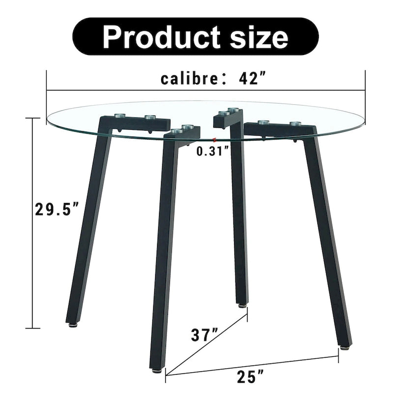 Black/Transparent/Gold Tempered Glass Square Dining Table, Seats 4