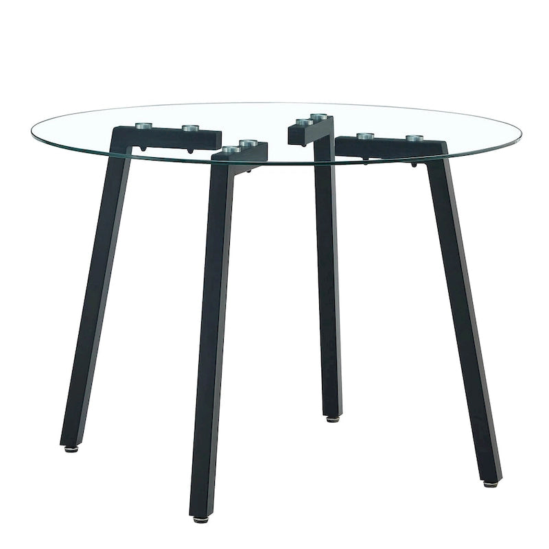 Black/Transparent/Gold Tempered Glass Square Dining Table, Seats 4