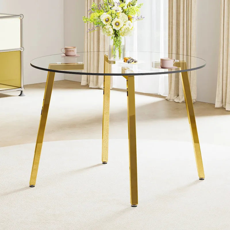 Black/Transparent/Gold Tempered Glass Square Dining Table, Seats 4