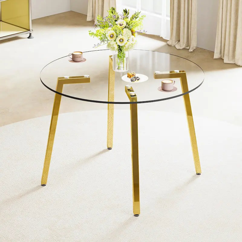 Black/Transparent/Gold Tempered Glass Square Dining Table, Seats 4