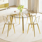 Black/Transparent/Gold Tempered Glass Square Dining Table, Seats 4