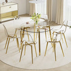 Black/Transparent/Gold Tempered Glass Square Dining Table, Seats 4