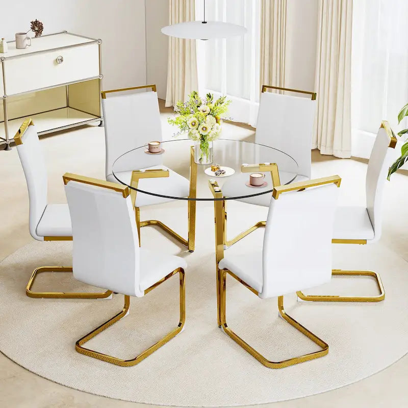 Black/Transparent/Gold Tempered Glass Square Dining Table, Seats 4
