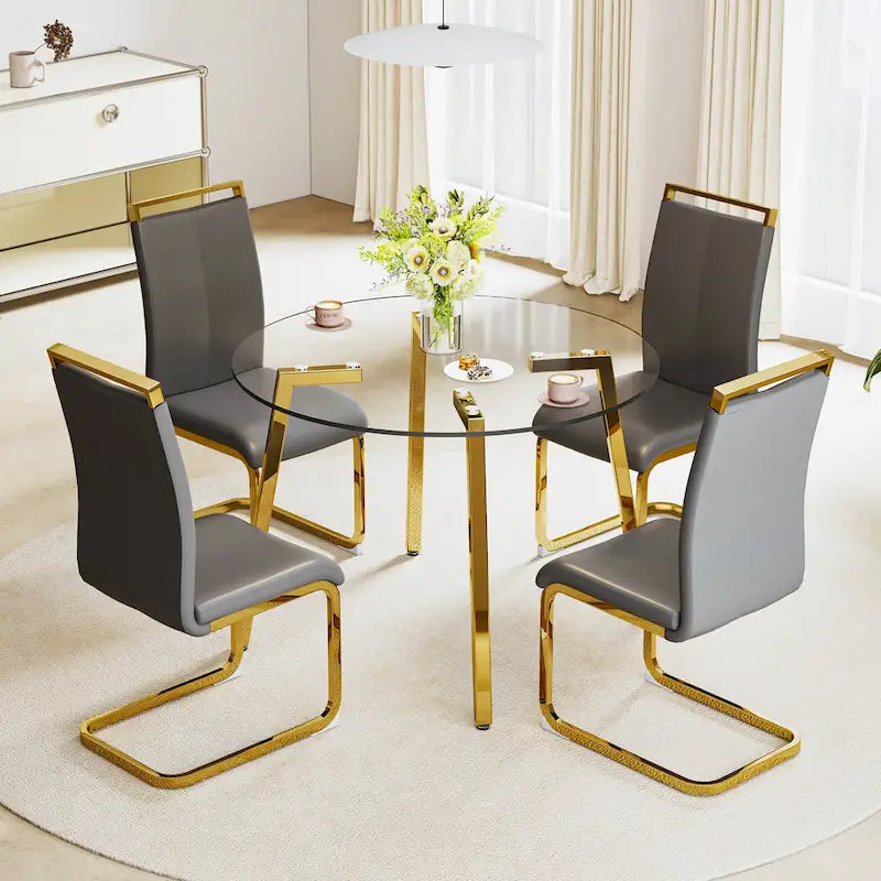 Black/Transparent/Gold Tempered Glass Square Dining Table, Seats 4