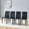 Black High-Back Armless Dining Chair, PU Leather, Set of 4
