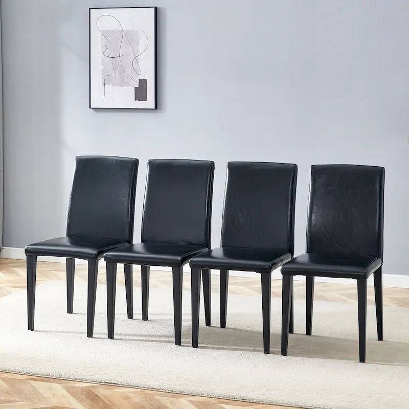 Black High-Back Armless Dining Chair, PU Leather, Set of 4