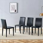 Black High-Back Armless Dining Chair, PU Leather, Set of 4