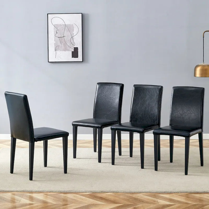 Black High-Back Armless Dining Chair, PU Leather, Set of 4