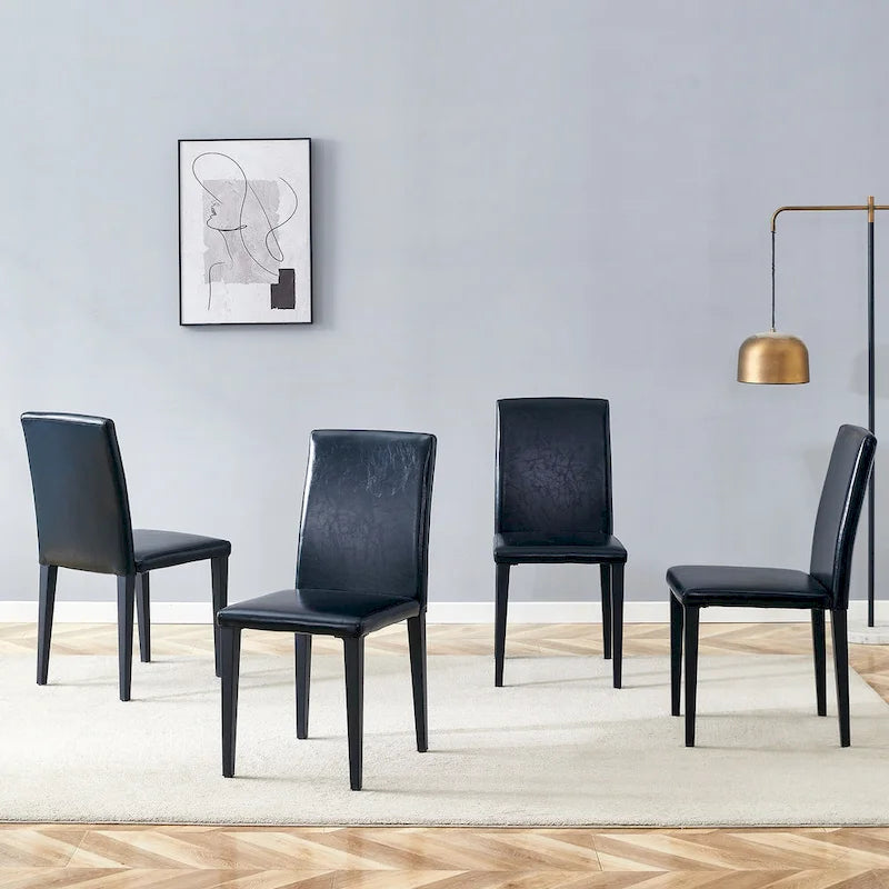 Black High-Back Armless Dining Chair, PU Leather, Set of 4