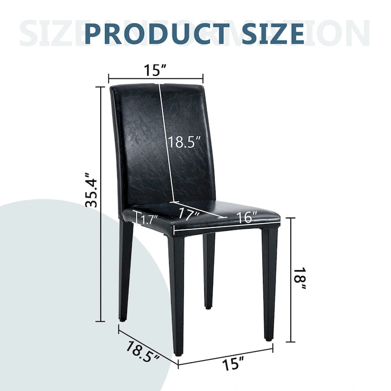Black High-Back Armless Dining Chair, PU Leather, Set of 4