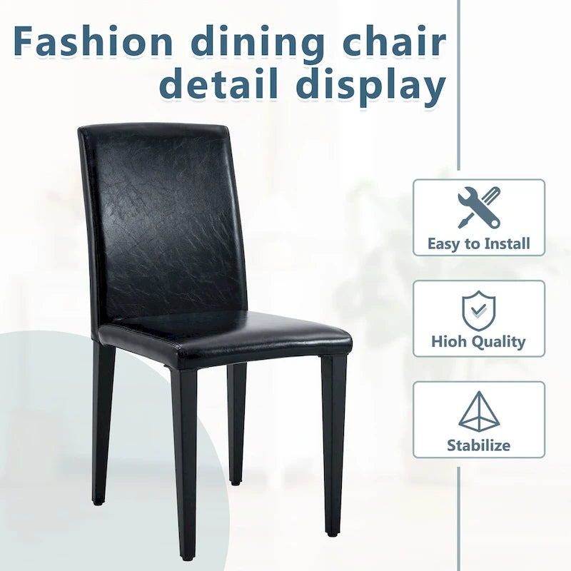 Black High-Back Armless Dining Chair, PU Leather, Set of 4