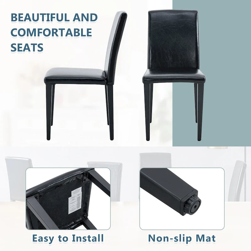 Black High-Back Armless Dining Chair, PU Leather, Set of 4