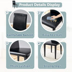 Black High-Back Armless Dining Chair, PU Leather, Set of 4