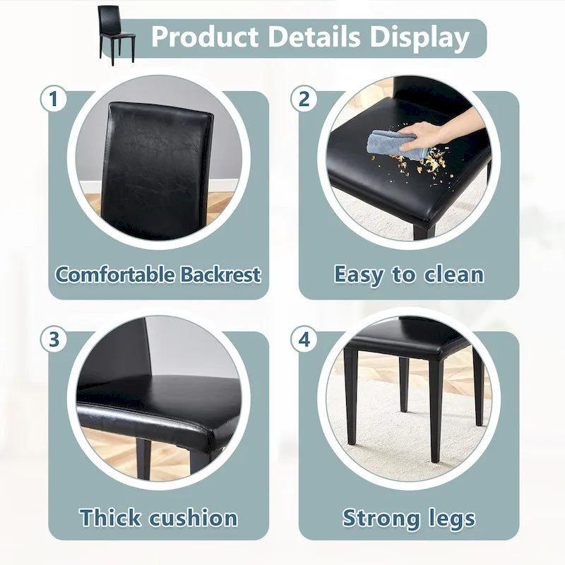 Black High-Back Armless Dining Chair, PU Leather, Set of 4