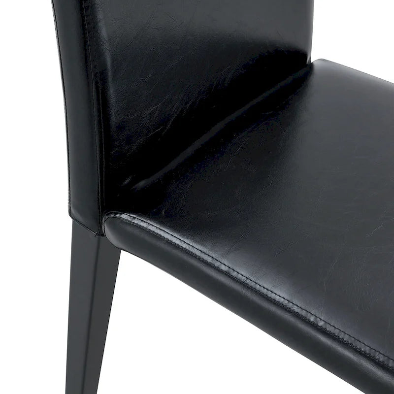 Black High-Back Armless Dining Chair, PU Leather, Set of 4