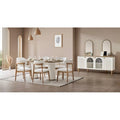 Cream 8-Piece Dining Set, Oval Table, 6 Chairs & Buffet with Mirror