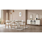 Cream 8-Piece Dining Set, Oval Table, 6 Chairs & Buffet with Mirror