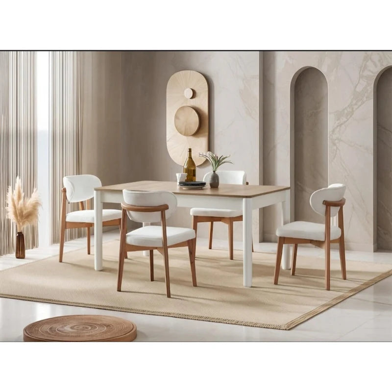 Cream 8-Piece Dining Set, Oval Table, 6 Chairs & Buffet with Mirror