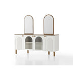 Cream 8-Piece Dining Set, Oval Table, 6 Chairs & Buffet with Mirror