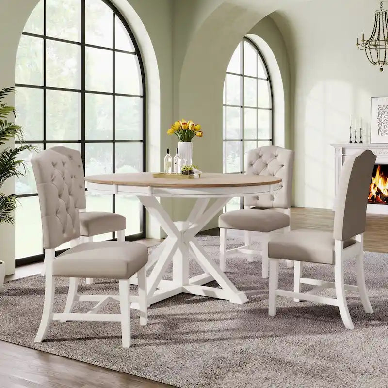 Natural Wood / Espresso / Oak+Off-White Extendable Dining Table Set, Seats 4–6, 5-Piece