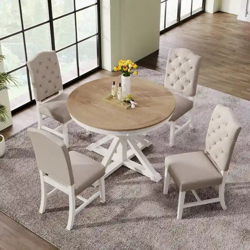 Natural Wood / Espresso / Oak+Off-White Extendable Dining Table Set, Seats 4–6, 5-Piece