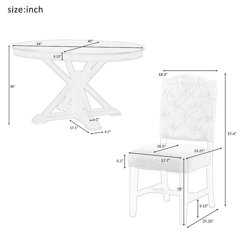 Natural Wood / Espresso / Oak+Off-White Extendable Dining Table Set, Seats 4–6, 5-Piece