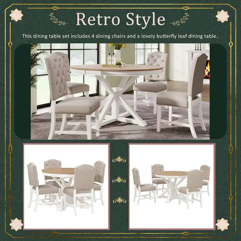 Natural Wood / Espresso / Oak+Off-White Extendable Dining Table Set, Seats 4–6, 5-Piece
