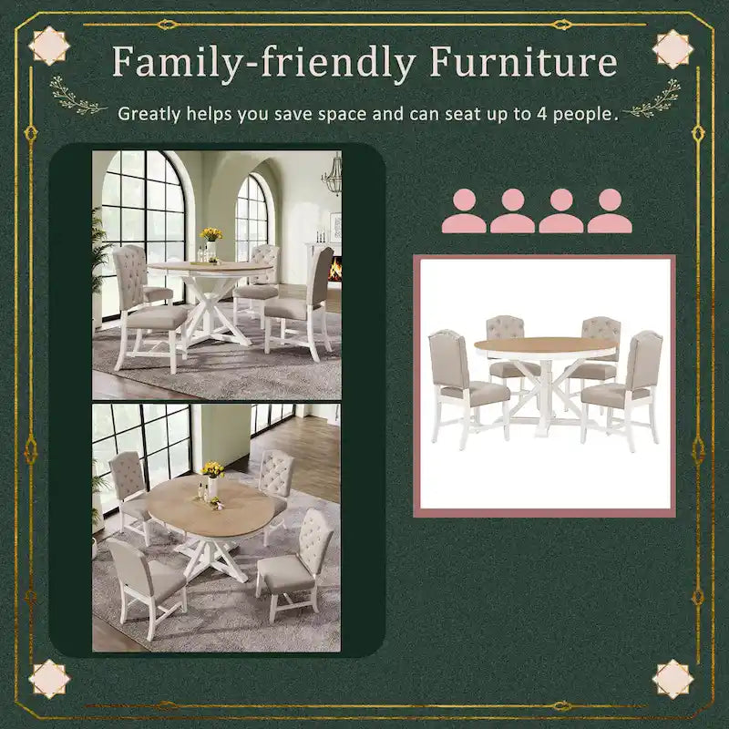 Natural Wood / Espresso / Oak+Off-White Extendable Dining Table Set, Seats 4–6, 5-Piece