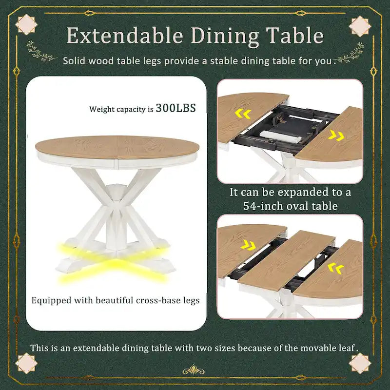 Natural Wood / Espresso / Oak+Off-White Extendable Dining Table Set, Seats 4–6, 5-Piece