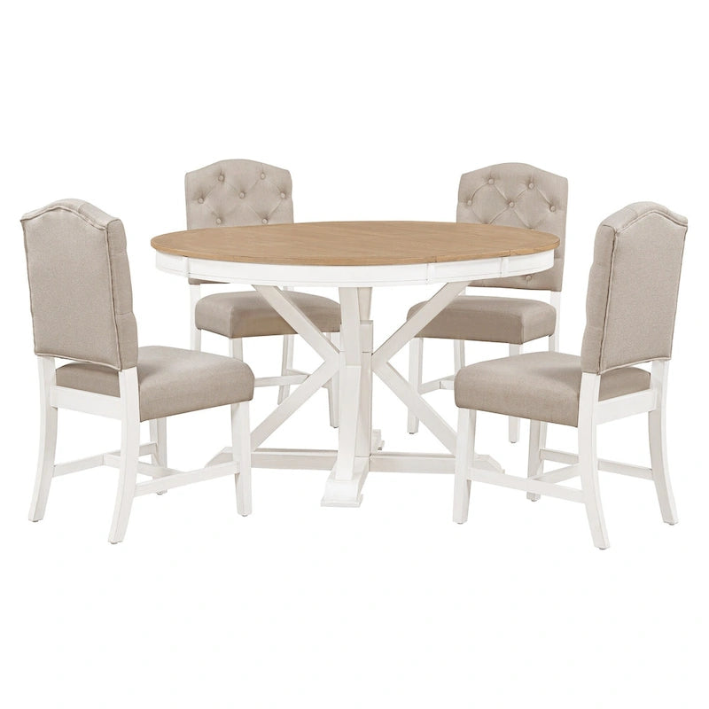 Natural Wood / Espresso / Oak+Off-White Extendable Dining Table Set, Seats 4–6, 5-Piece