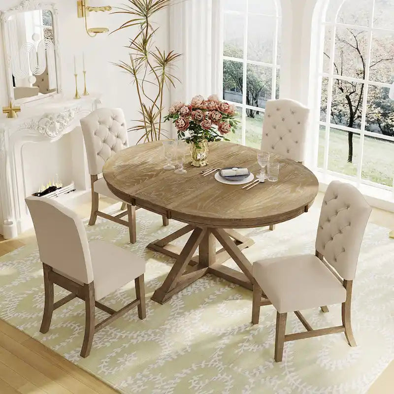 Natural Wood / Espresso / Oak+Off-White Extendable Dining Table Set, Seats 4–6, 5-Piece