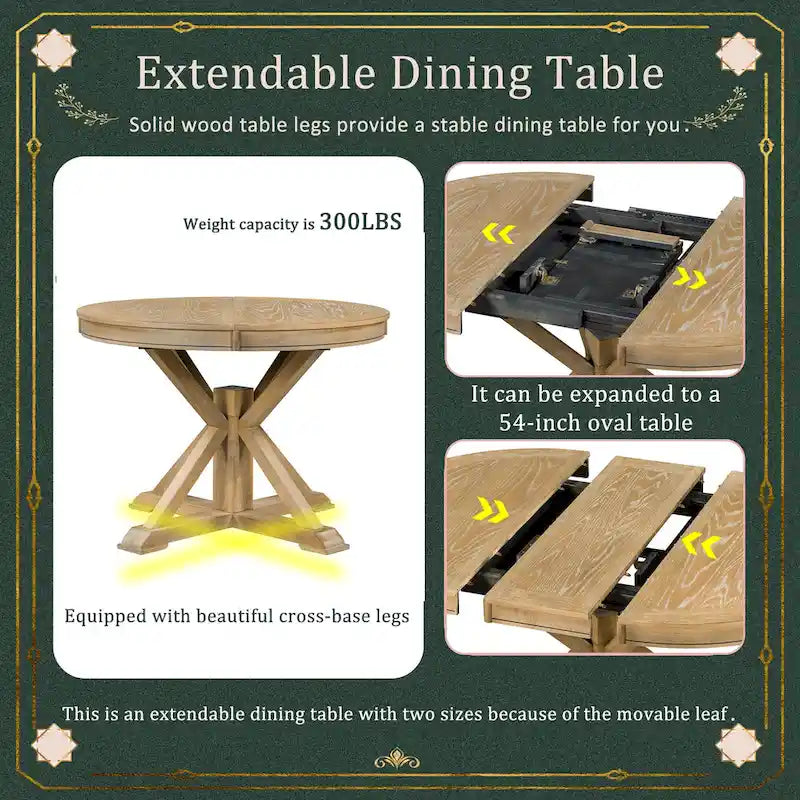 Natural Wood / Espresso / Oak+Off-White Extendable Dining Table Set, Seats 4–6, 5-Piece
