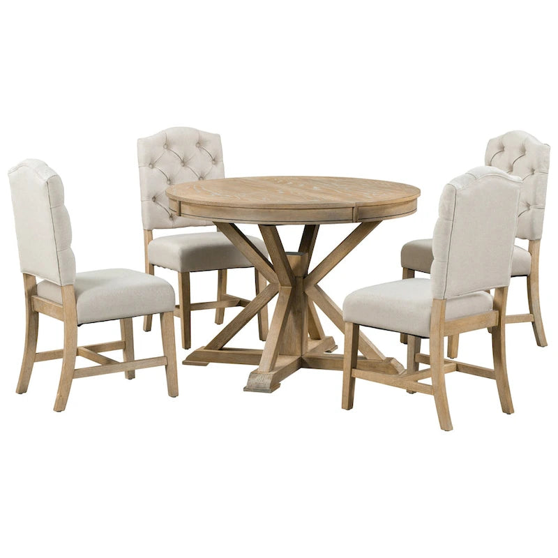 Natural Wood / Espresso / Oak+Off-White Extendable Dining Table Set, Seats 4–6, 5-Piece